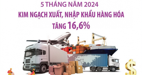 Kim ngạch xuất, nhập khẩu hàng hóa tăng 16,6% sau 5 tháng năm 2024