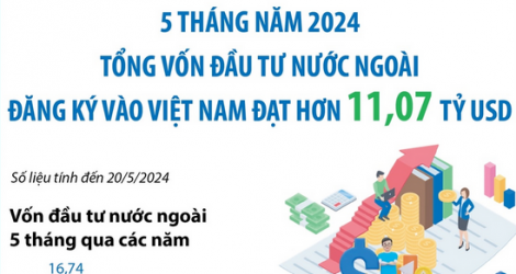 Tổng vốn đầu tư nước ngoài đăng ký vào Việt Nam đạt hơn 11 tỷ USD sau 5 tháng năm 2024